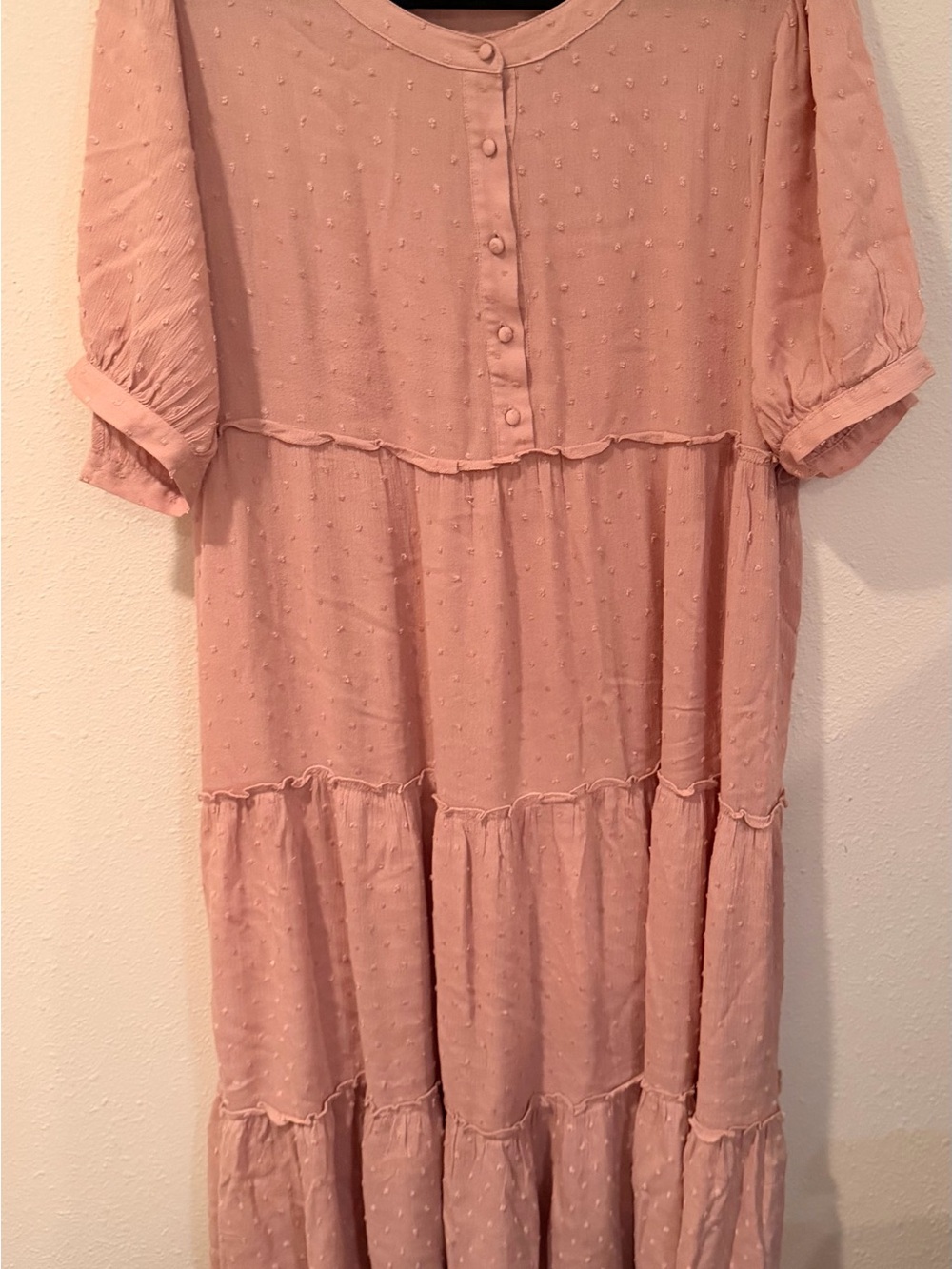ODDY Dusty Pink Tiered Swiss Dot Midi Dress